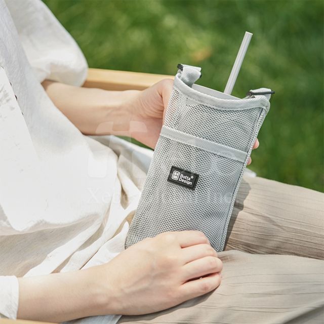 藍色斜孭網眼布環保飲品袋